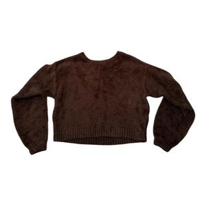 Hollister Brown Fuzzy Cropped Sweater Size M Soft Knit Y2K Cozy Crewneck